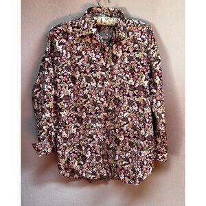 Vintage Pres de Chamonix Womens Cotton Button Up Floral Shirt Medium Long Sleeve